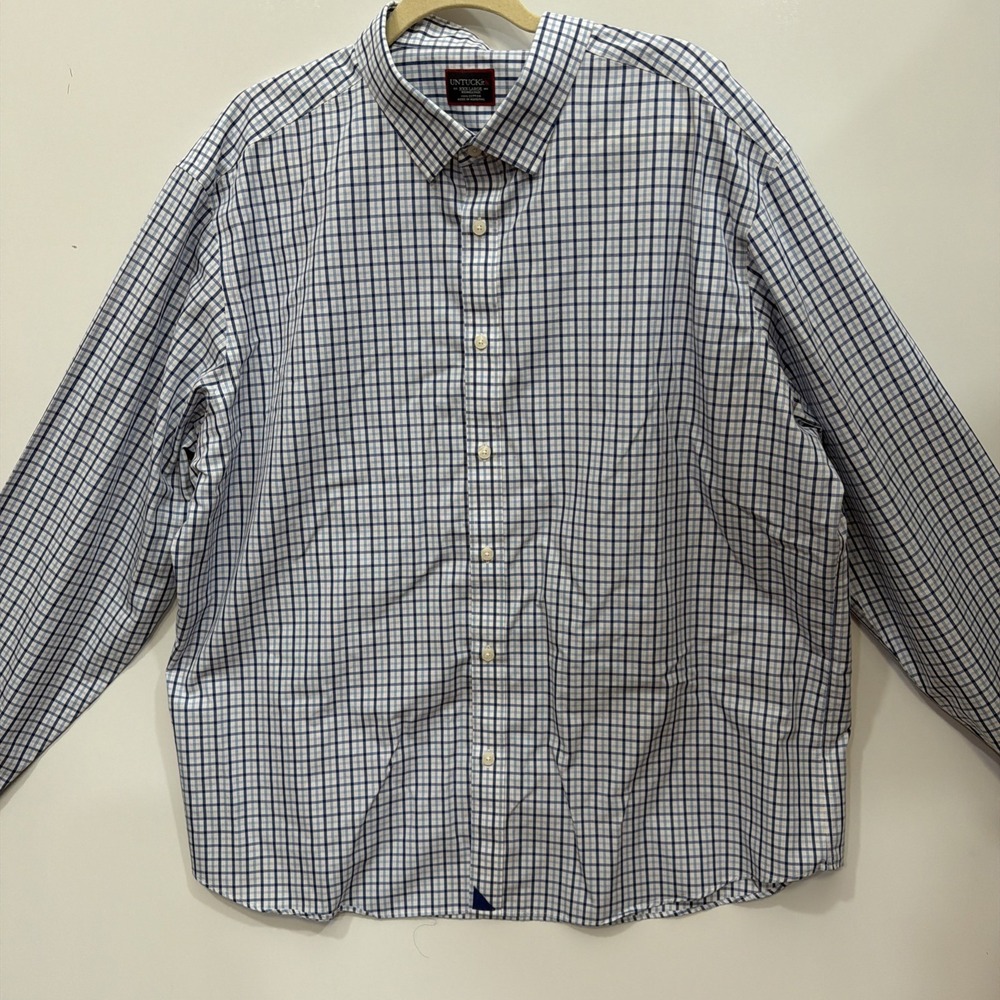 UNTUCKit Blue White Plaid Check Ribbed 100% Cotton Button Down Shirt XXXL